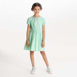 فستان مُزين بالزهور، بأكمام برينسس، باللون الأخضر الفاتح، للفتيات